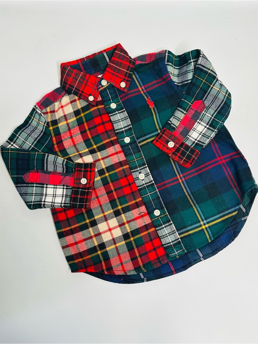 Ralph Lauren Kids Patchwork Plaid Button-Down Shirt - Red, Green & Navy